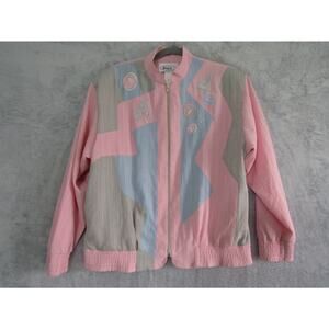 VTG‎ 80s Joyce Pastel Geometric Jacket Pink Blue Zip Up Windbreaker Size 10 USA